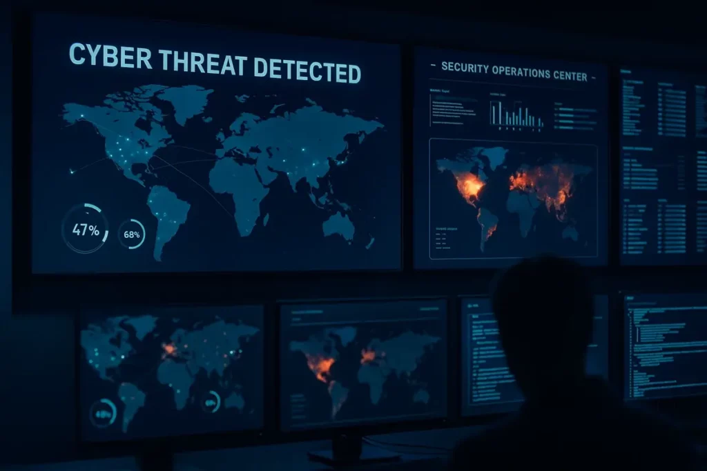 Dashboard SOC détection de menaces cyber en temps réel